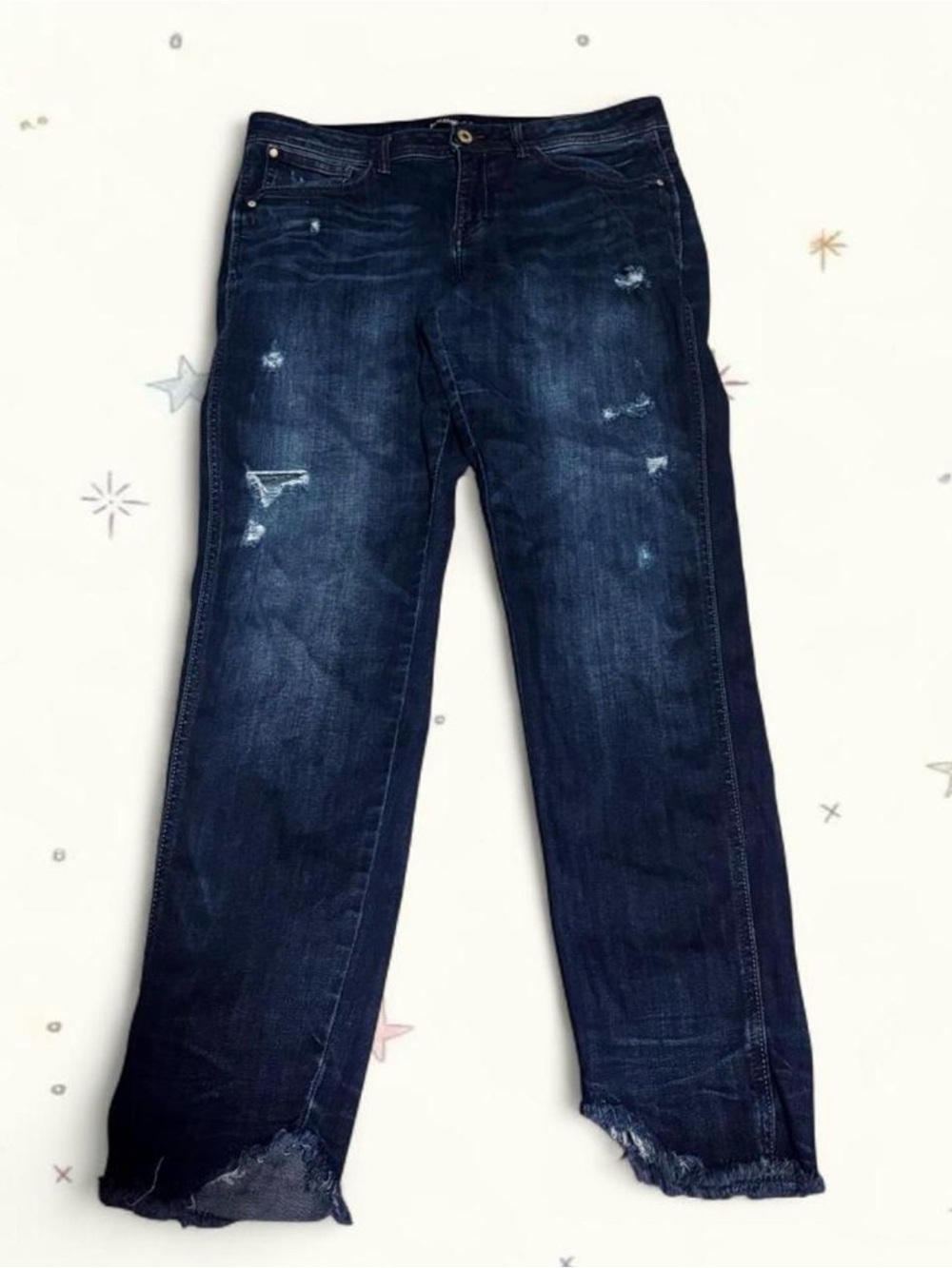 Zara Basic Z1975 Denim Distressed Raw Hem Jeans Blue US 12